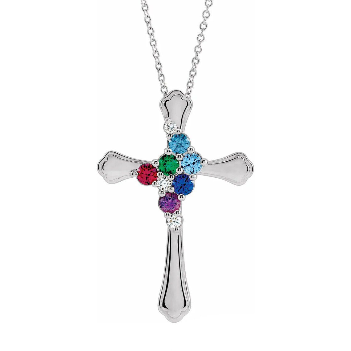 Cross Family Birthstone Pendant Mother's Necklace