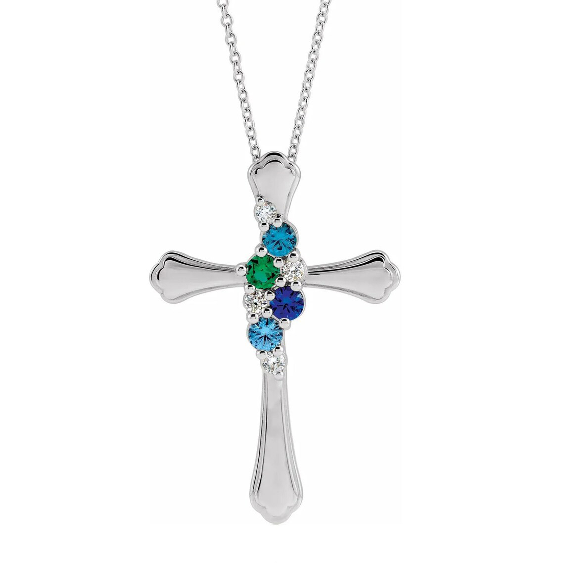 Cross Family Birthstone Pendant Mother's Necklace
