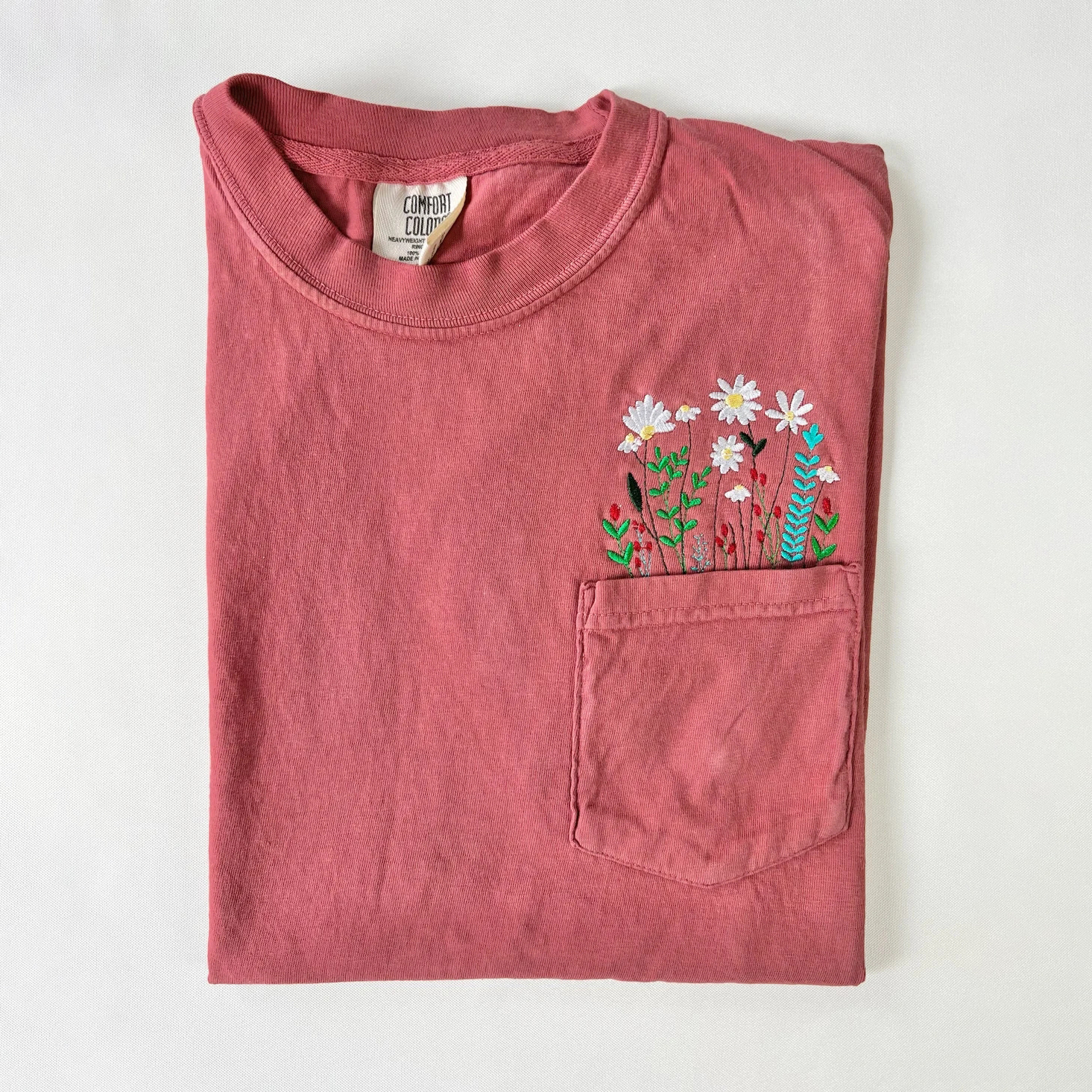 Embroidered Crewneck Wildflower Pocket T-shirt