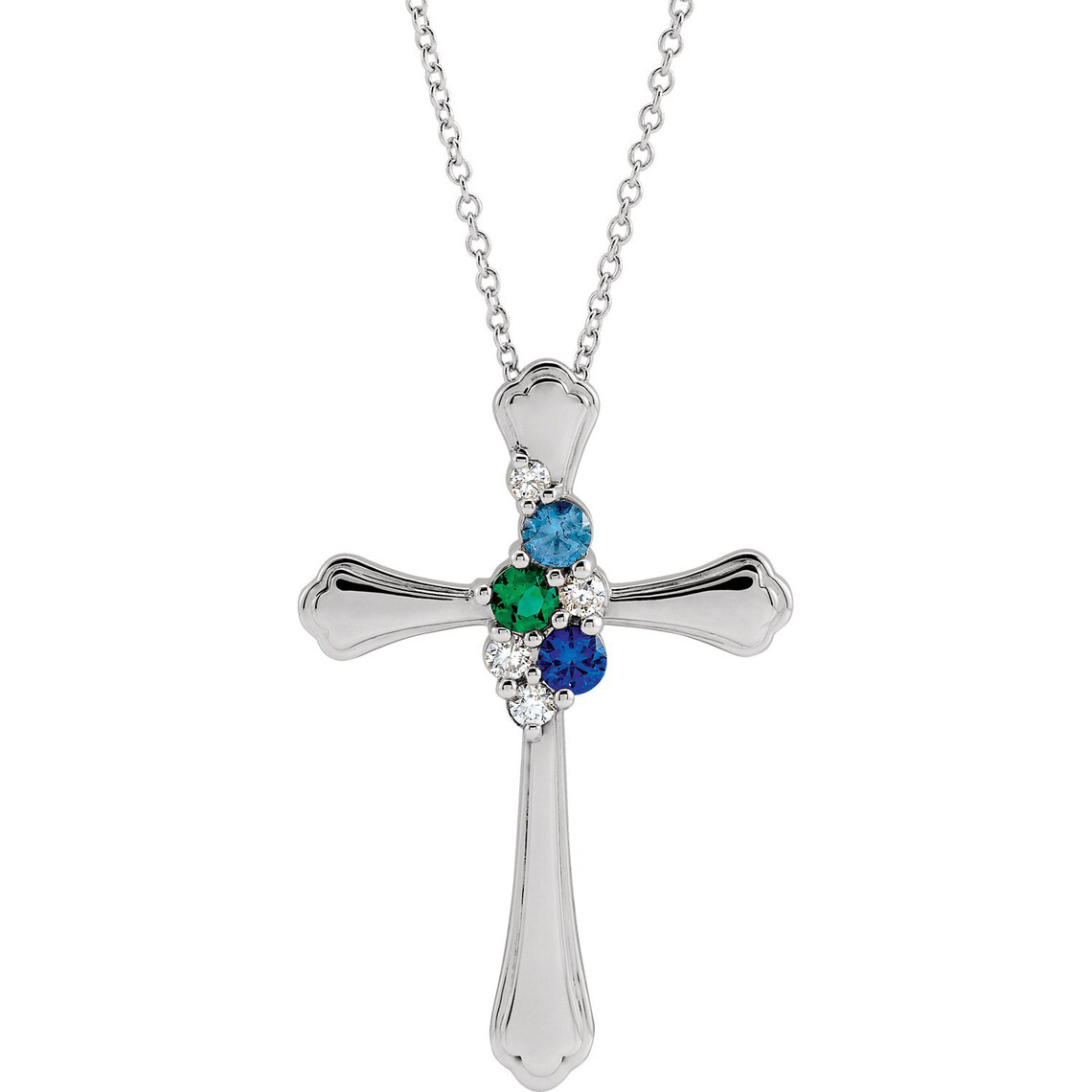 Cross Family Birthstone Pendant Mother's Necklace